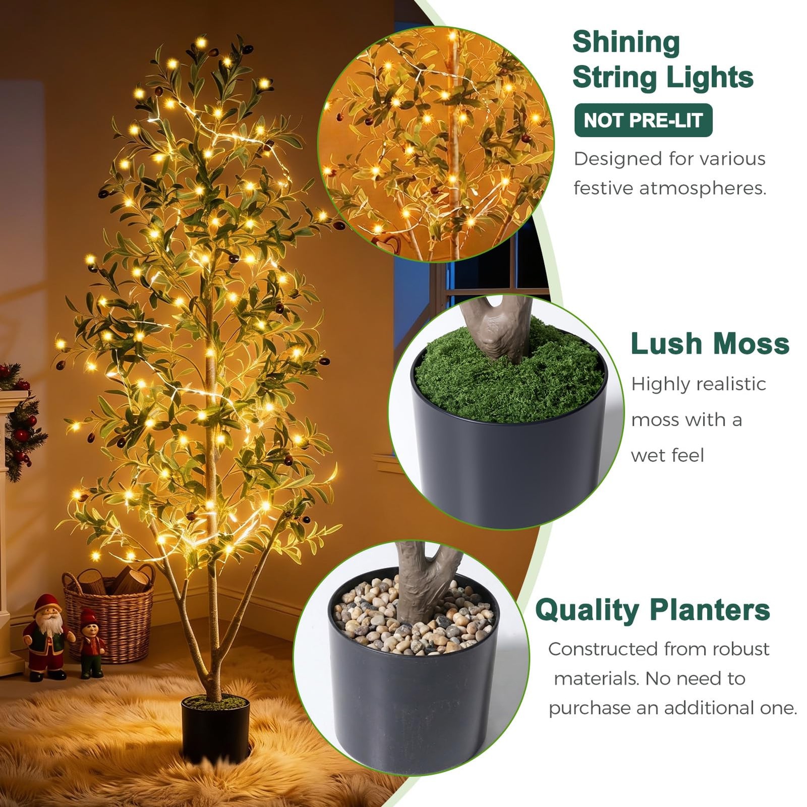 Olive Trees Artificial Indoor, 6FT Tall Faux Olive Tree with Moss and Planter…