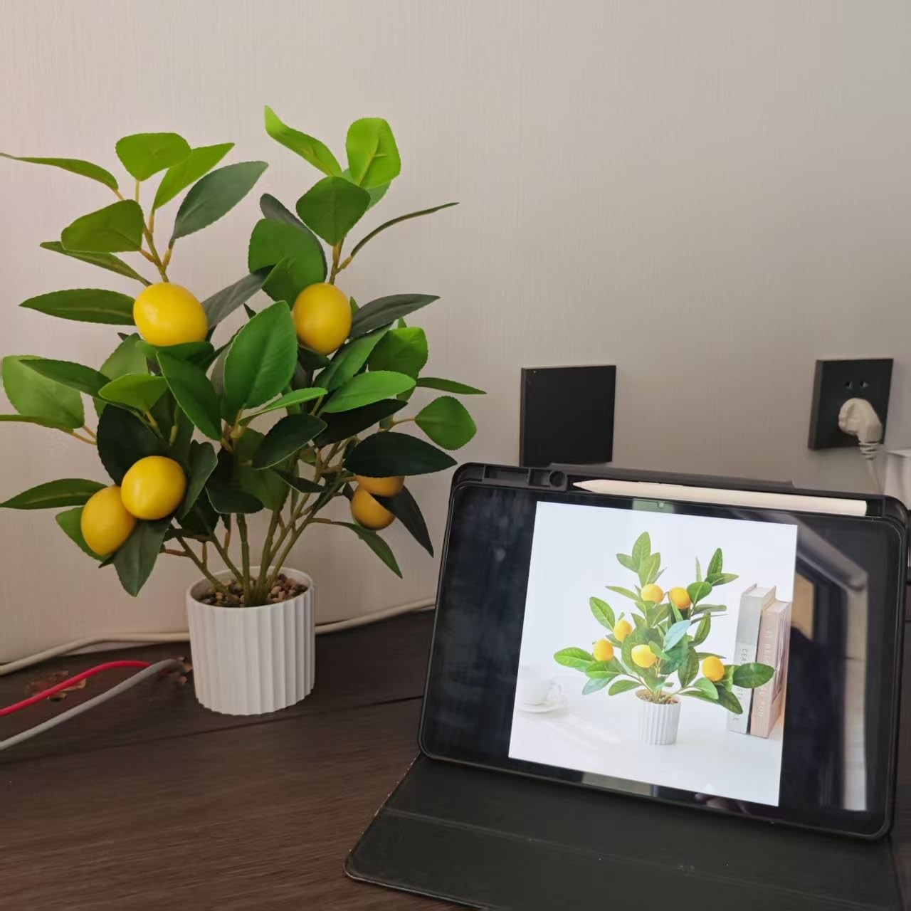 Artificial Lemon Tree in Pot, 15.7″ Real Touch Faux Plant for Home Office Des…