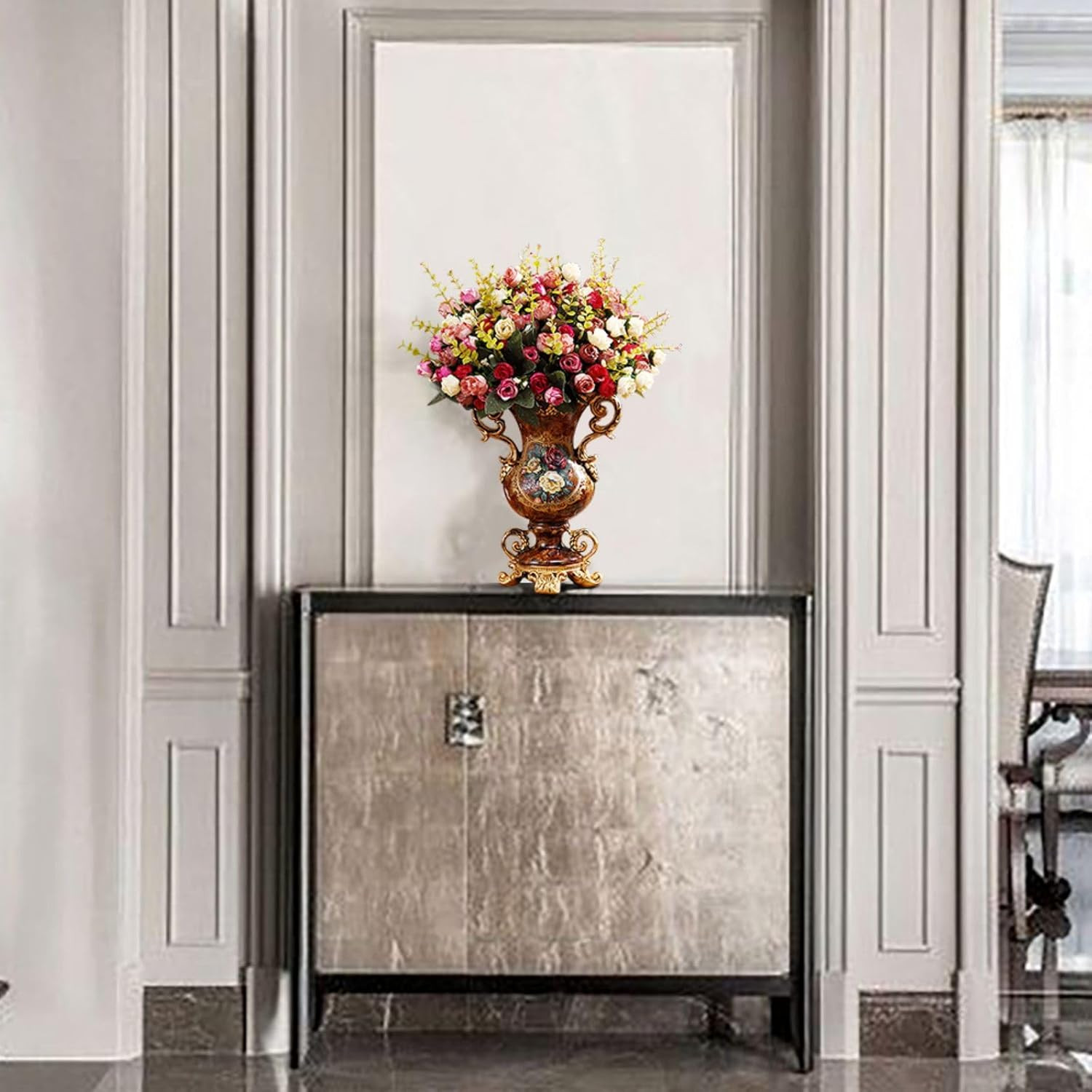 Elegant Vintage Flower Vase Set with Golden Resin Decor for Weddings & Parties