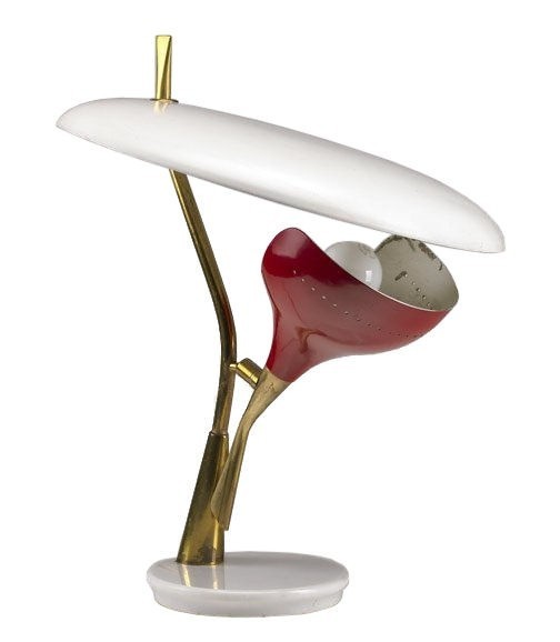 This is a very unique and stylish table lamp with a modern, sculptural design.