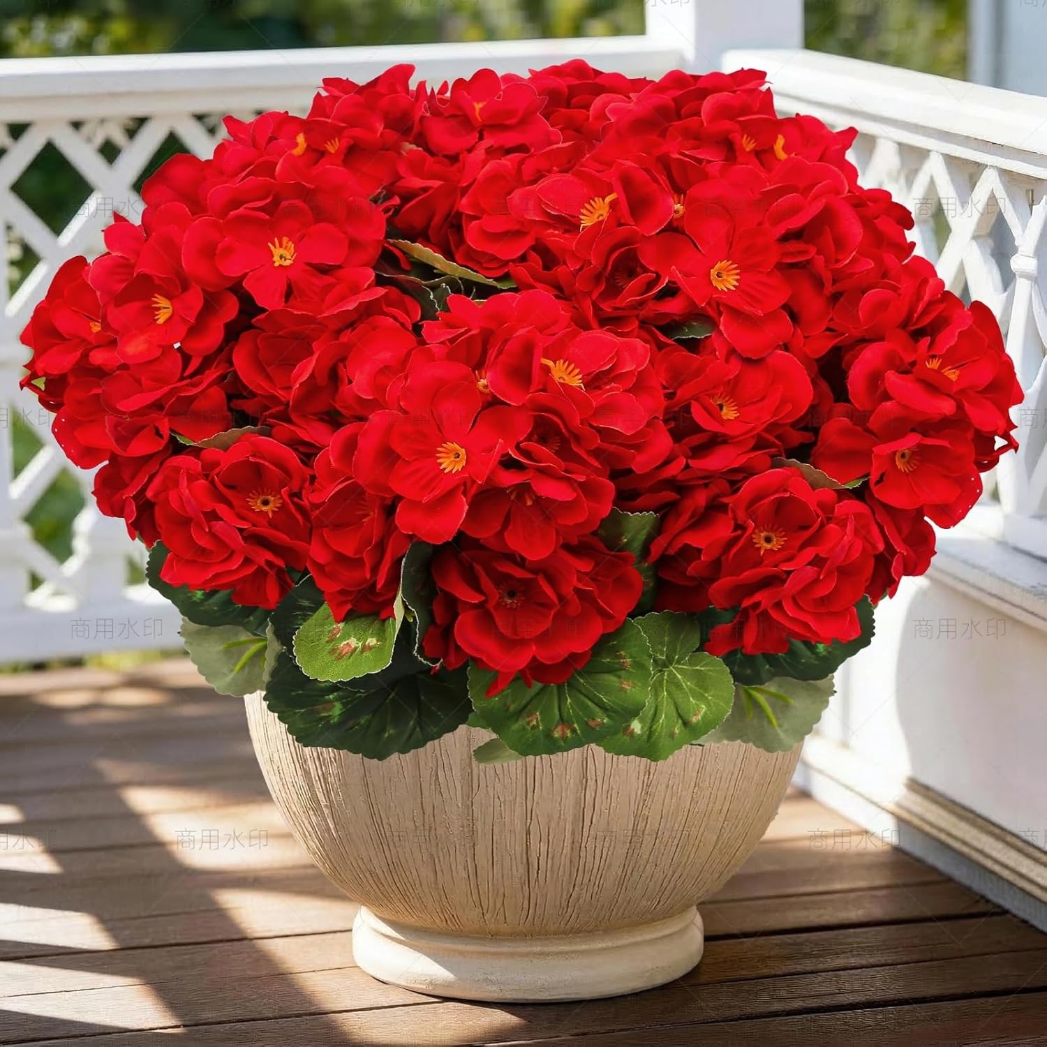 FULLMUSIC Geranium 8pcs Red Artificial UV Resistant