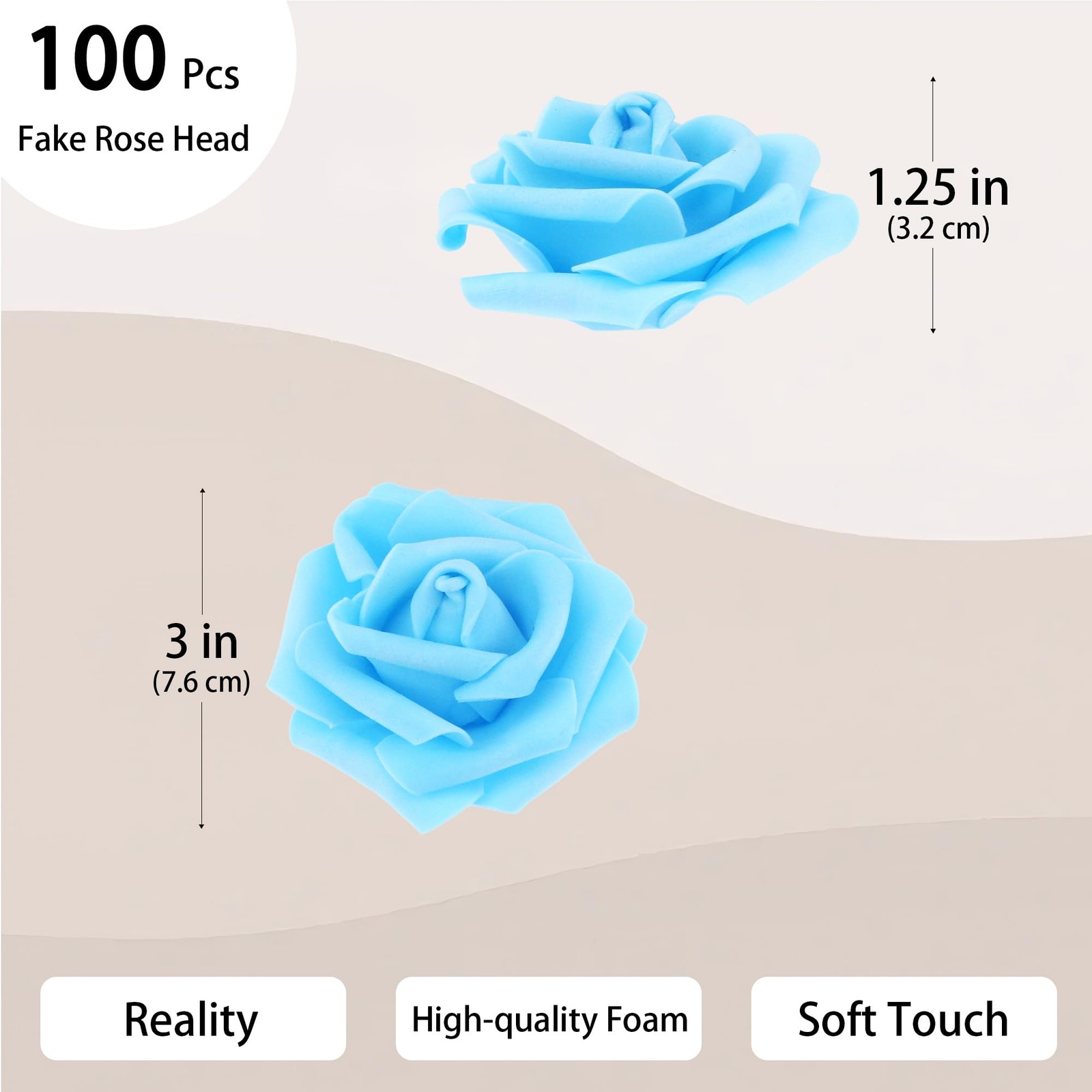 Sky Blue Artificial Foam Fake Rose Head Flower 3 Inch 100 PCS