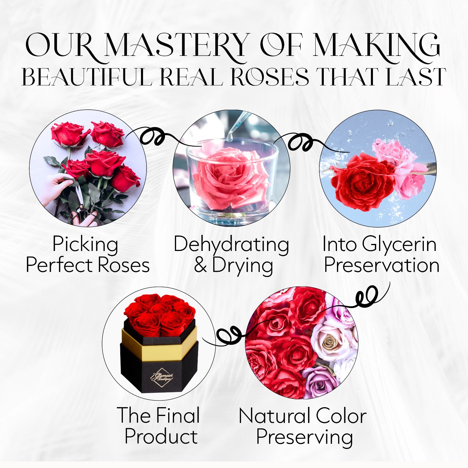 Glamour Boutique Hexagon 7-Piece Forever Real Rose – Preserved Roses in a Box