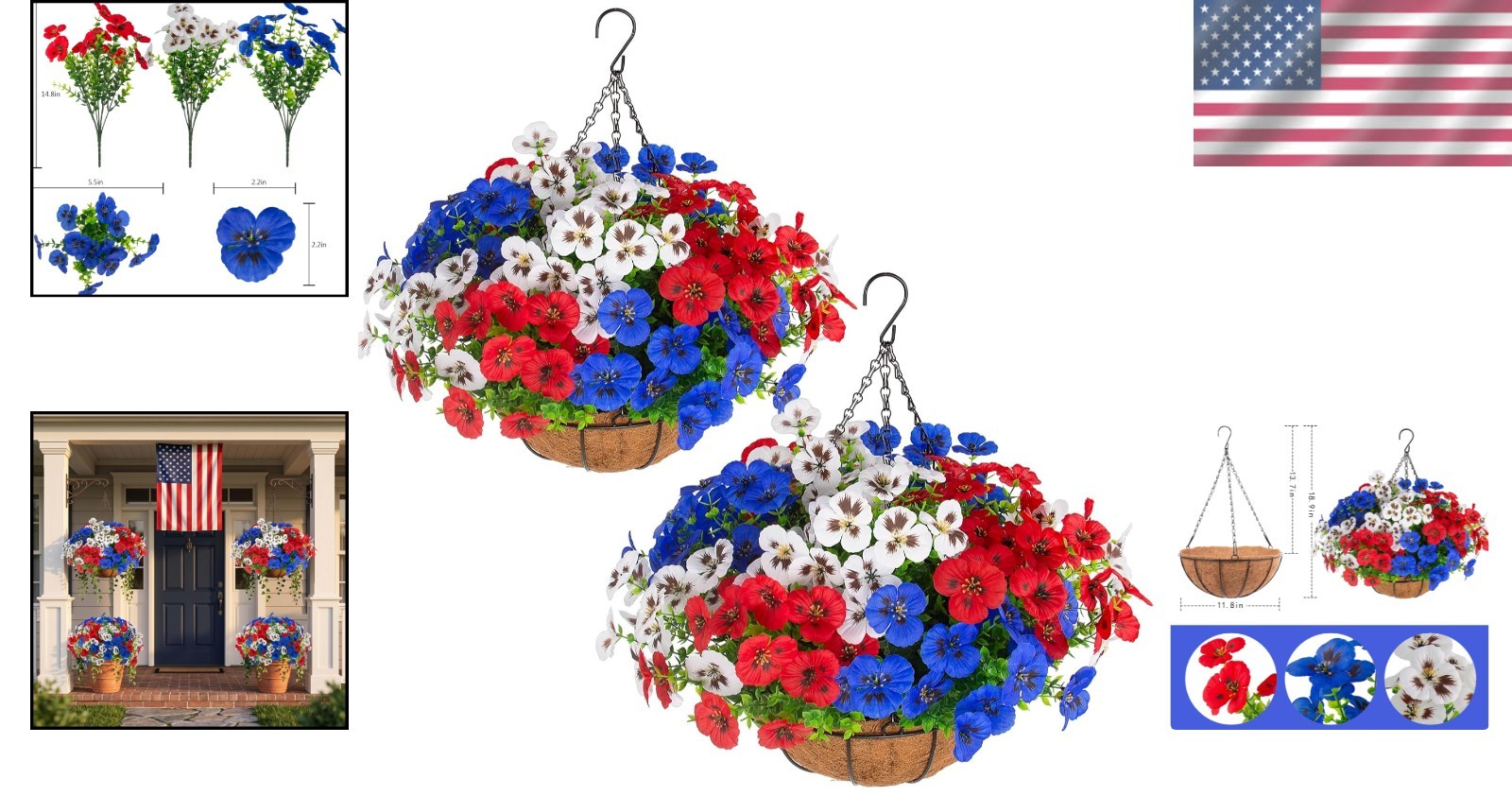 Realistic Artificial Pansies with Hanging Baskets – 24 Pcs