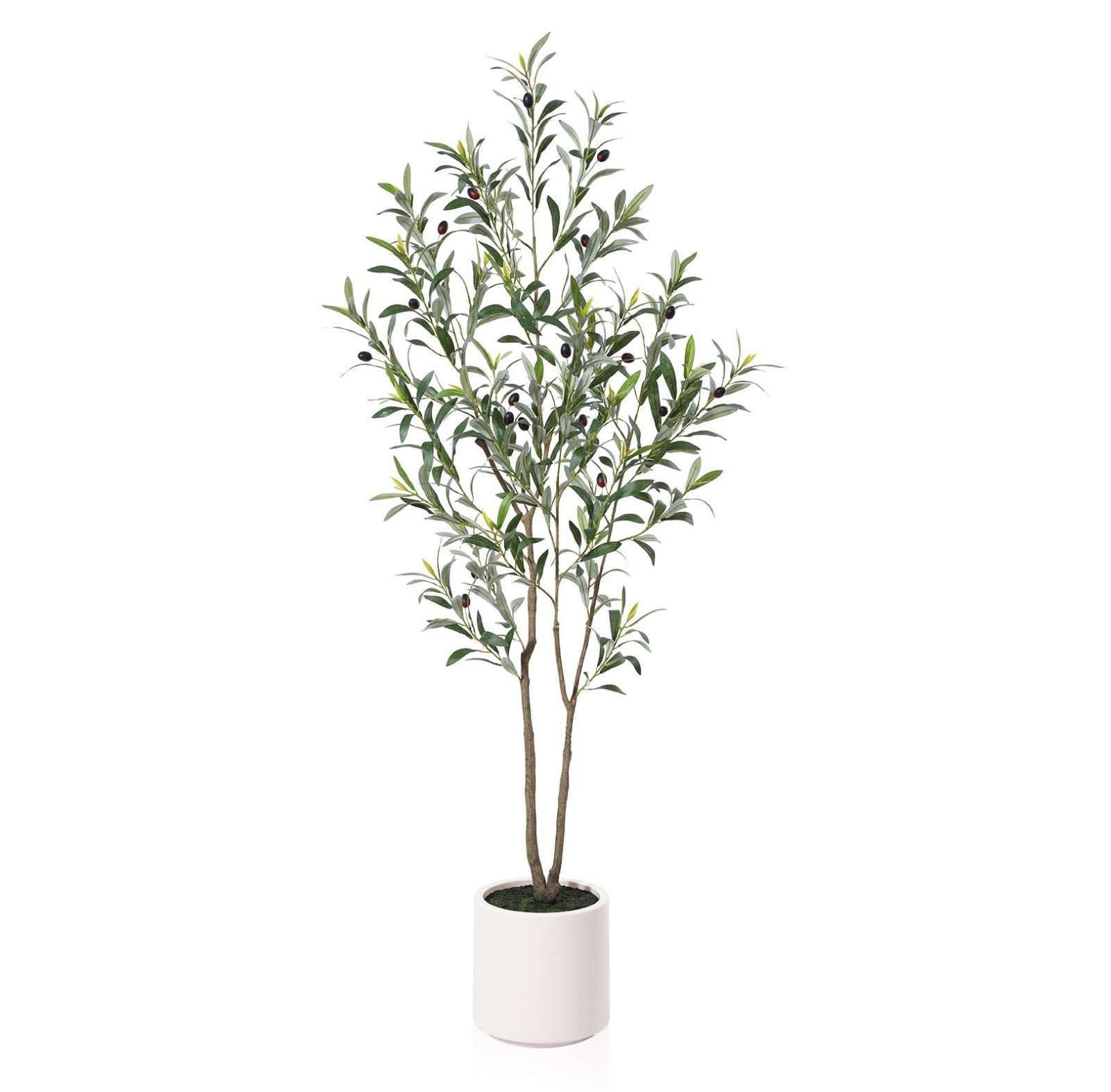 5ft Artificial Olive Tree – Faux Silk Plant with White Planter for Home Decor, G