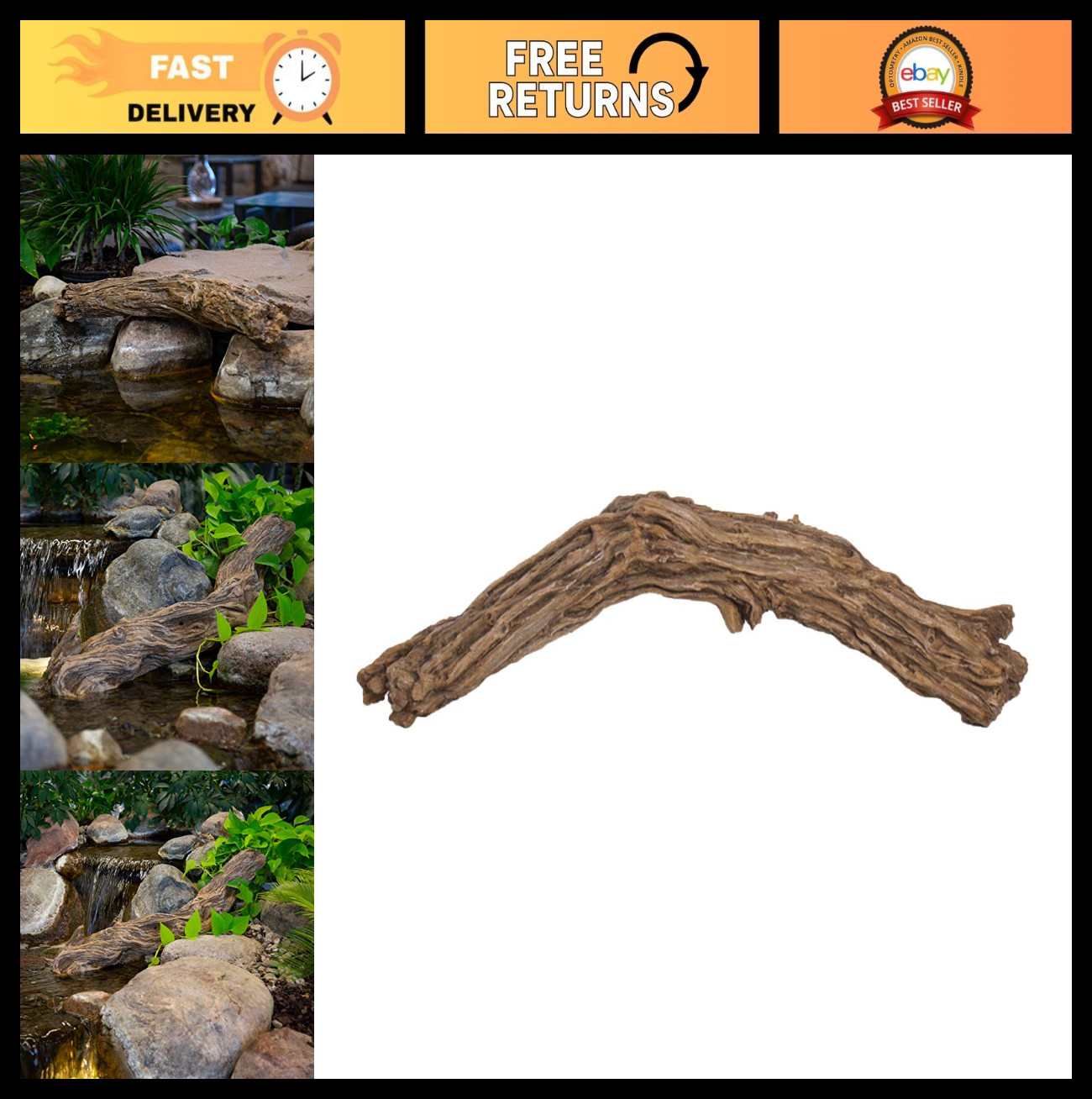 Faux Driftwood Decorative Accent for Pond, Landscape & Garden – 30 Inch Natural