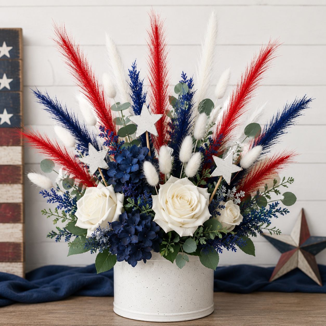 Red Pampas Grass Decor Set of 3 Faux Pampas Stems Red Floral Stems Patriotic Dec