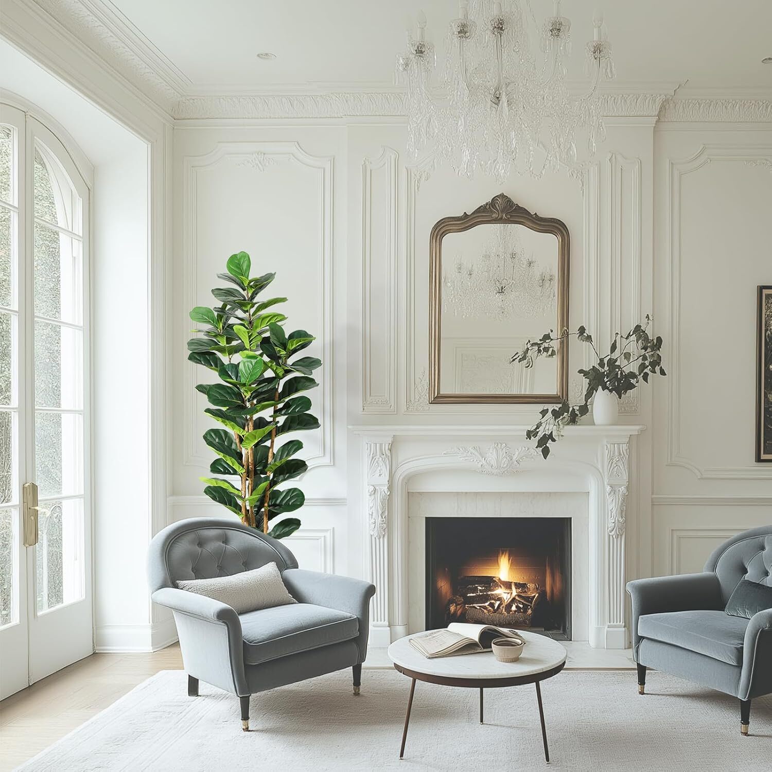 6/7FT Faux Fiddle Leaf Fig Tree with Tall Planter Lifelike Fake Tree for Home US