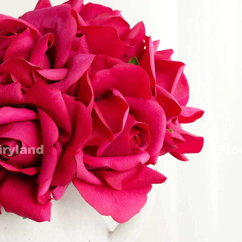 5 Stems Real Touch Moist Latex Rose Bouquet – Magenta | Artificial Flower