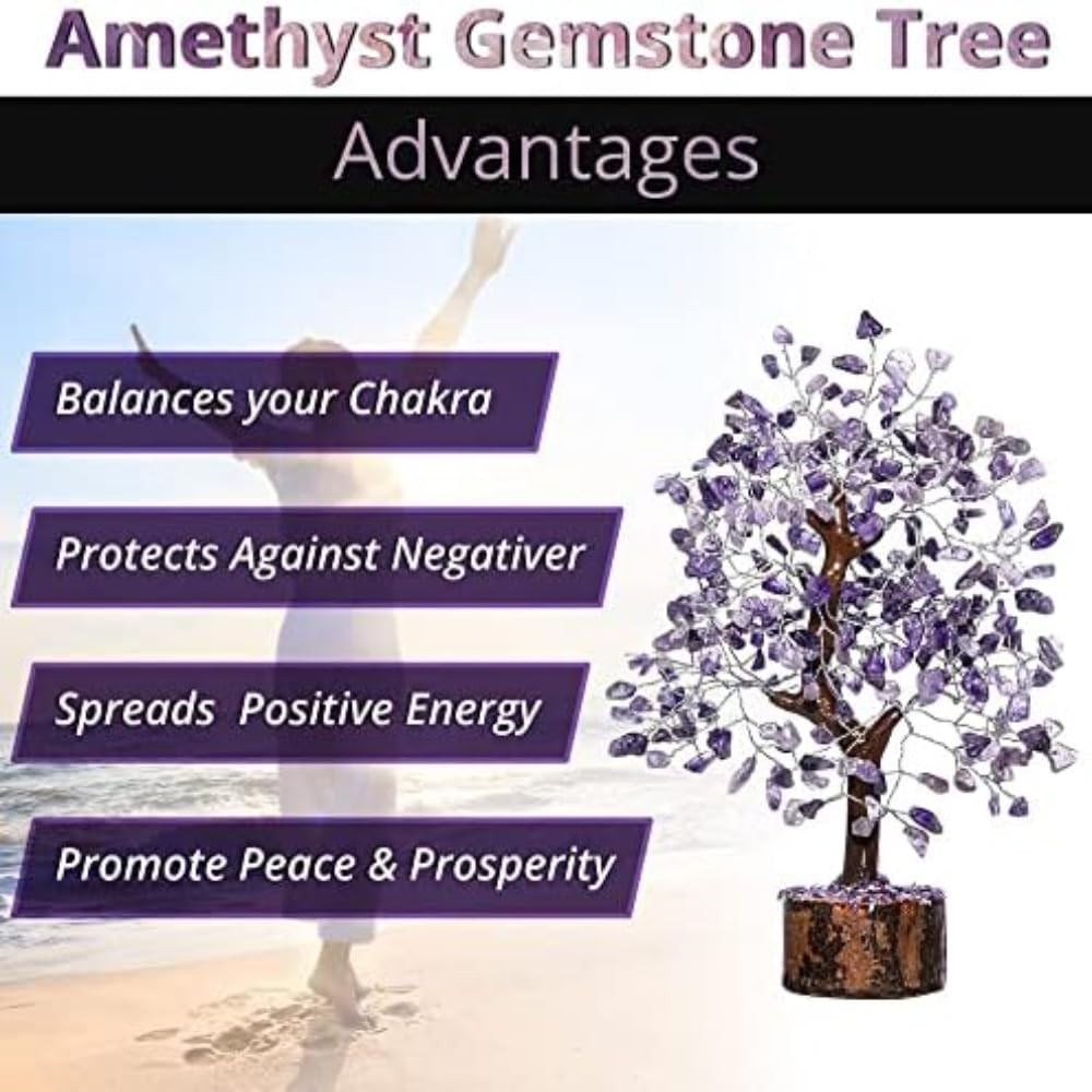 Amethyst Crystal Tree of Life – Handmade Healing Bonsai Purple Tree for Home