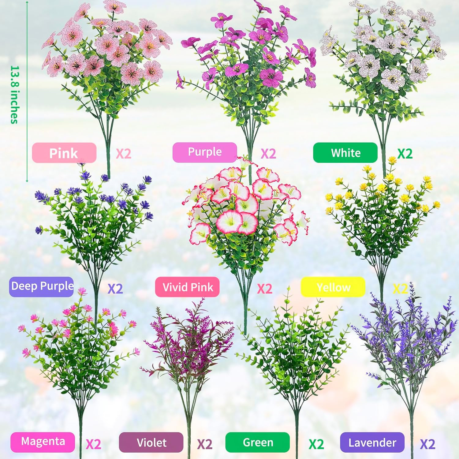 20 Bundles Artificial Flowers for Outdoors – UV Resistant Realistic Fake