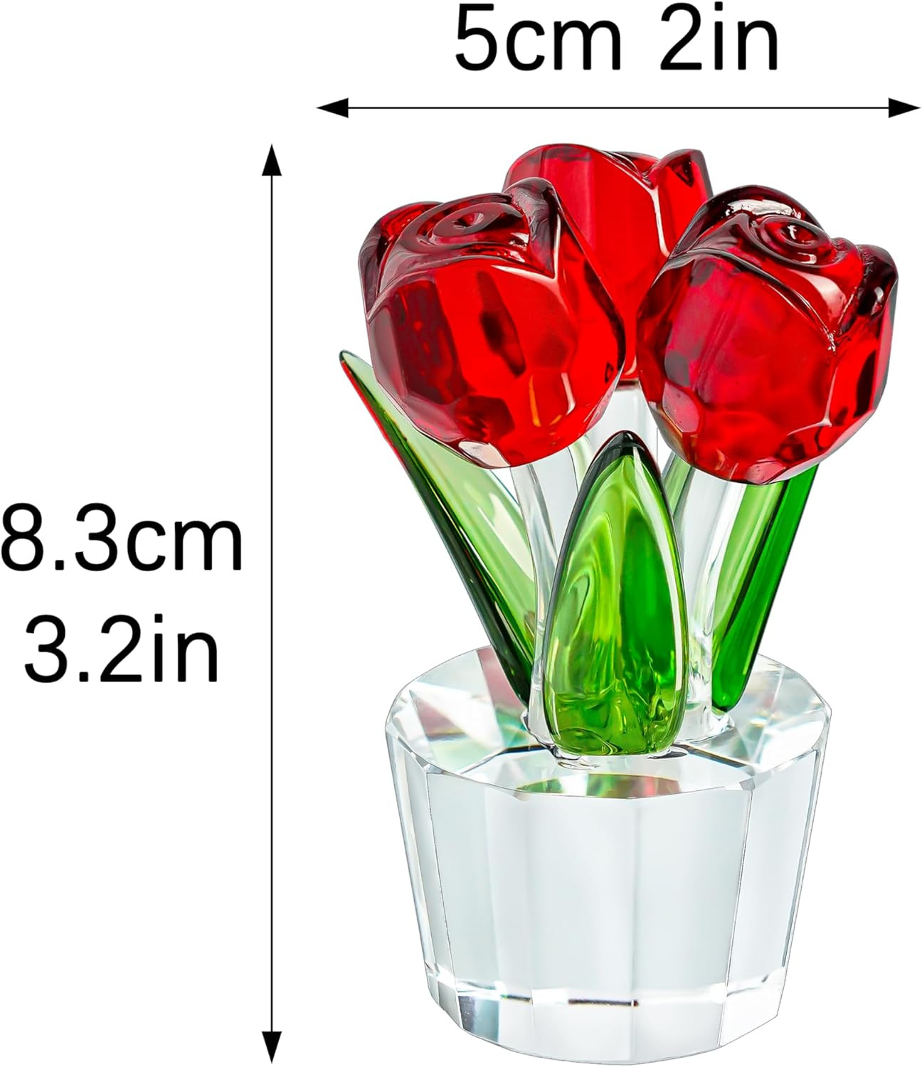 3.2 * 2In Handmade Crystal Red Rose Bouquet Figurine Romantic Rose Flower Gifts