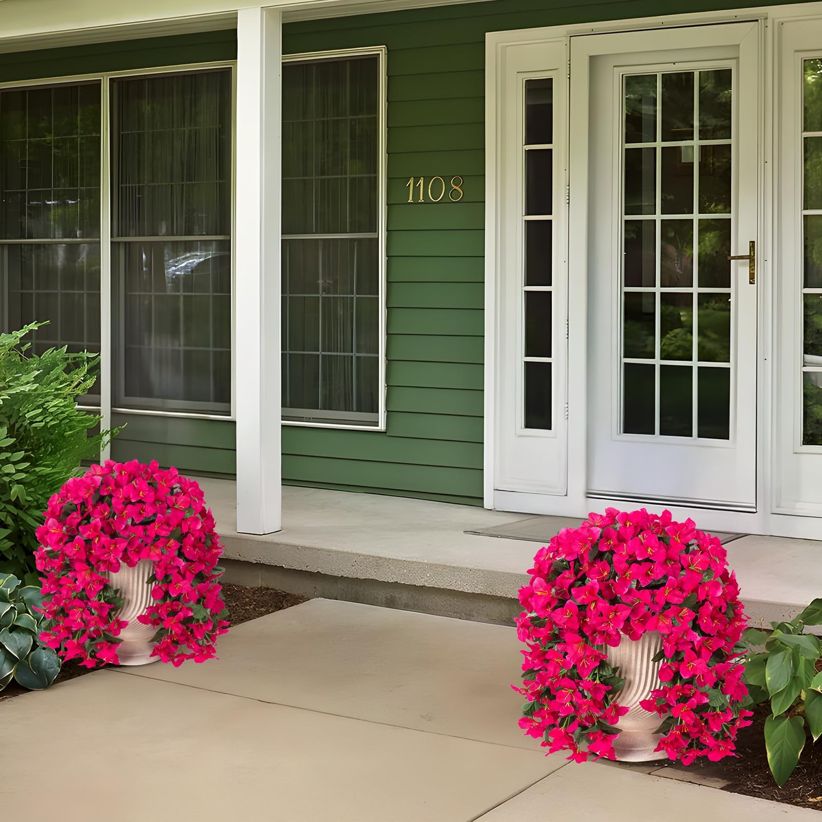 2 pcs Artificial Faux Bougainvillea Flowers Plants for Outdoor Outside Summer…