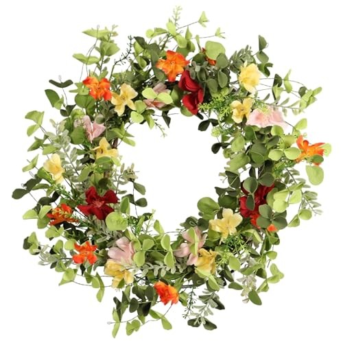 22IN Artificial Spring Summer Wreath with Wild Flowers & Silk Daisies