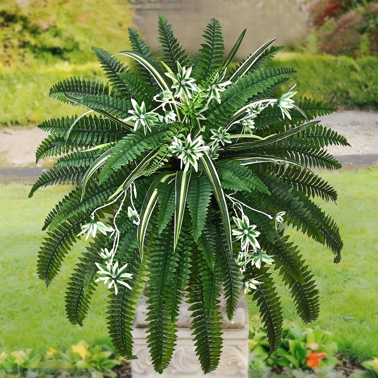 Livole 2 Pcs 48″ Fake Ferns, Artificial Ferns for Outdoors Large Faux Boston Fer