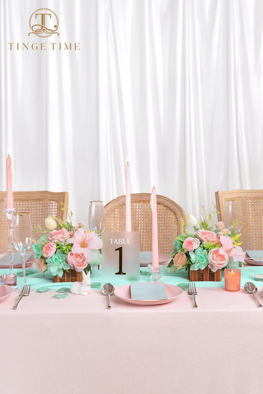 Set of 2 Large Mint Green & Pink Artificial Flower Centerpieces for Weddings