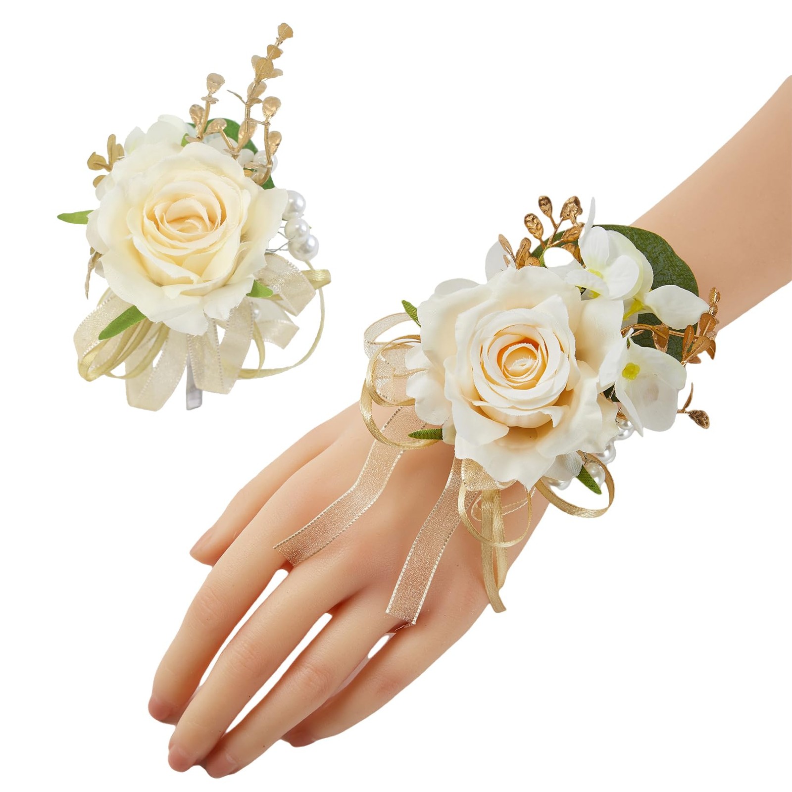 Champagne Corsage and Boutonniere Set,Boutonniere for Men,Groomsmen and Groom…