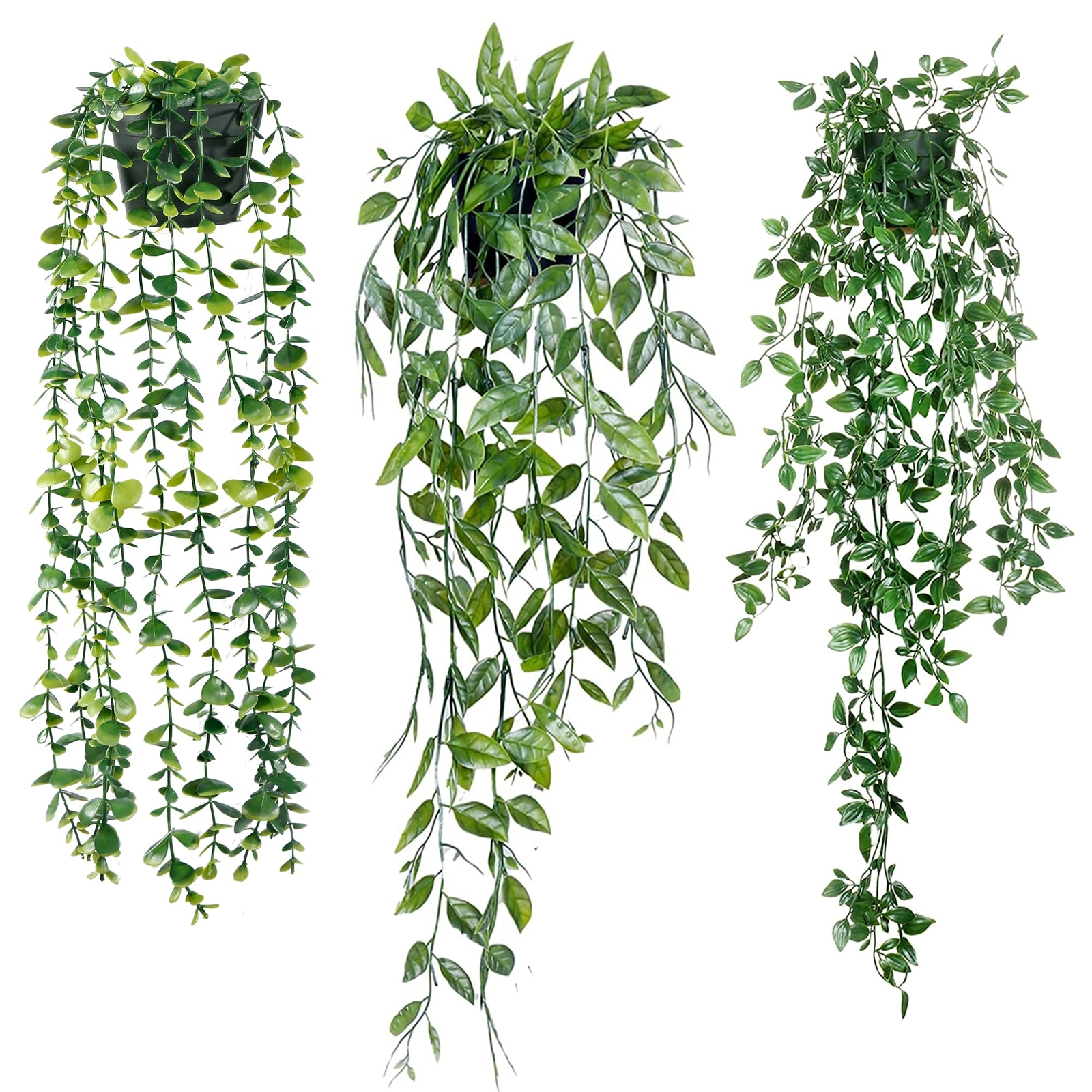 3 Pack Artificial Eucalyptus Potted Greenery Faux Mandala Vine Pea Pod