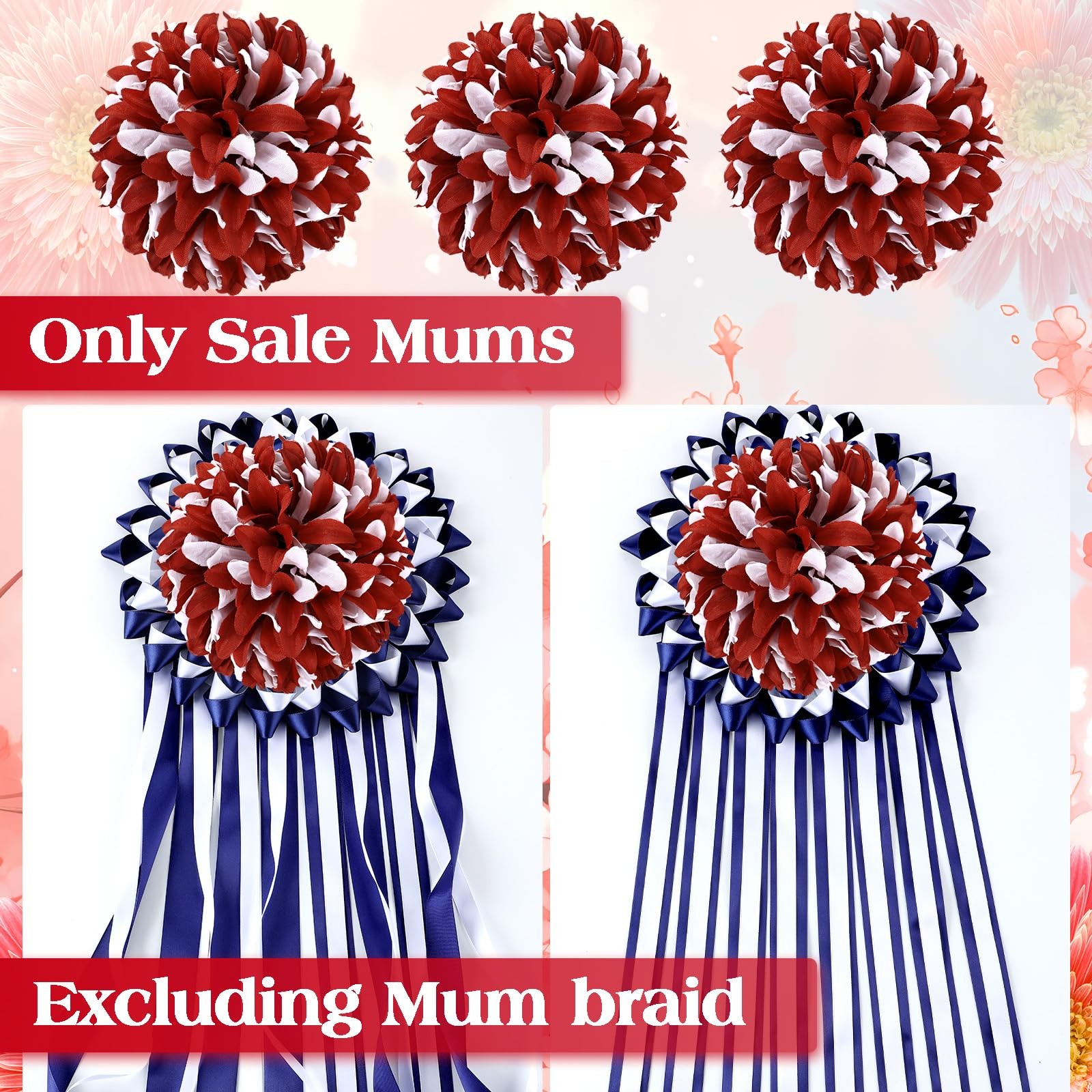 3 Pcs Red and White Homecoming Mum Flowers 6.5″ Silk Homecoming Mum Supplies …