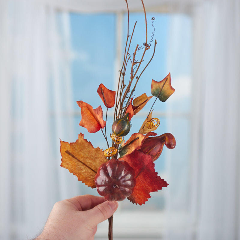 Group of 6 Artificial Fall Gourd and Autumn Leaf 20″ Floral Picks