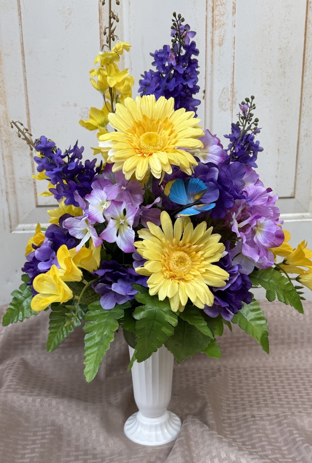 Artificial cemetery flower Arrangements Grave Flowers Purple And Yellow