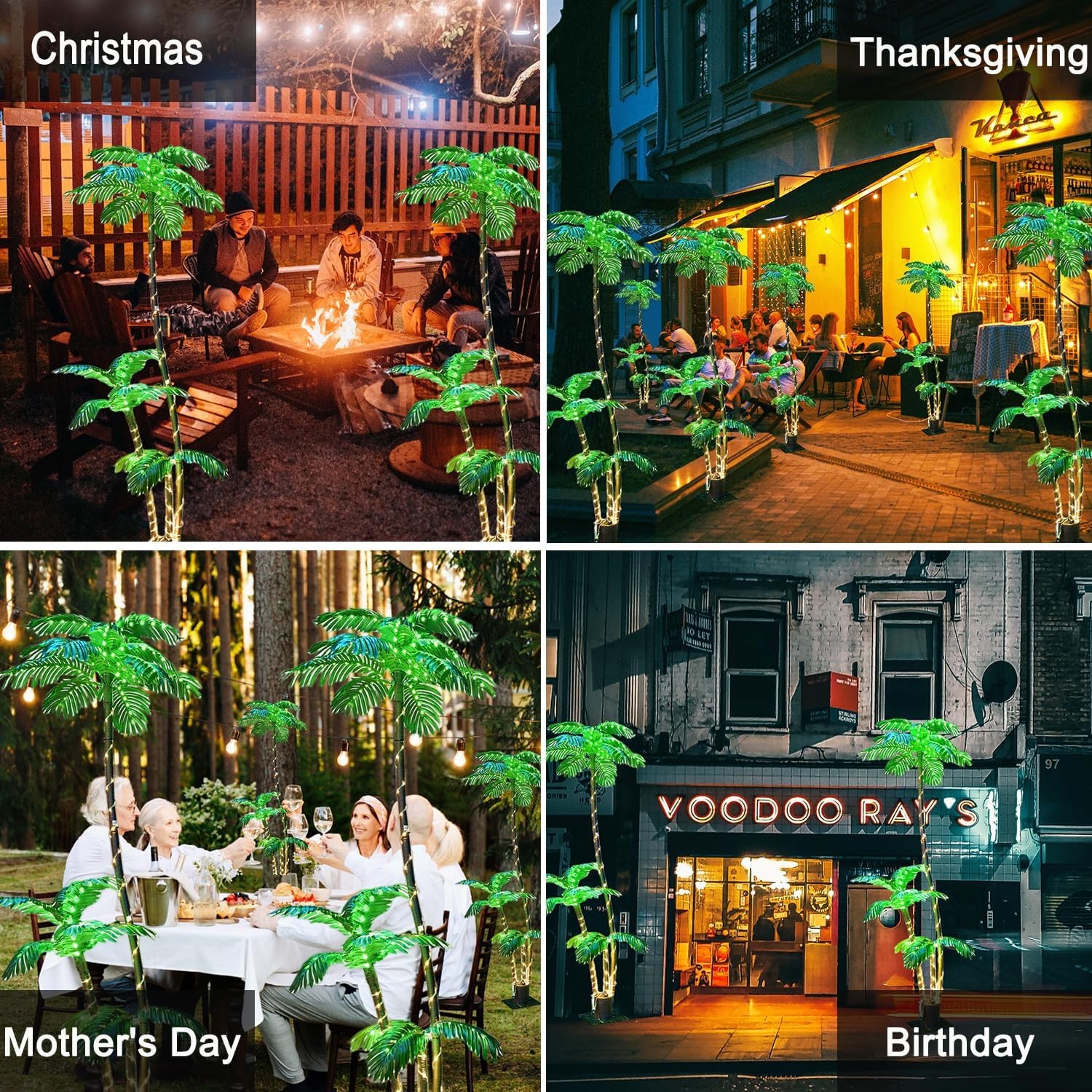 7FT Lighted Artificial Palm Tree with Three Trunks and 260 LED Lights – Green