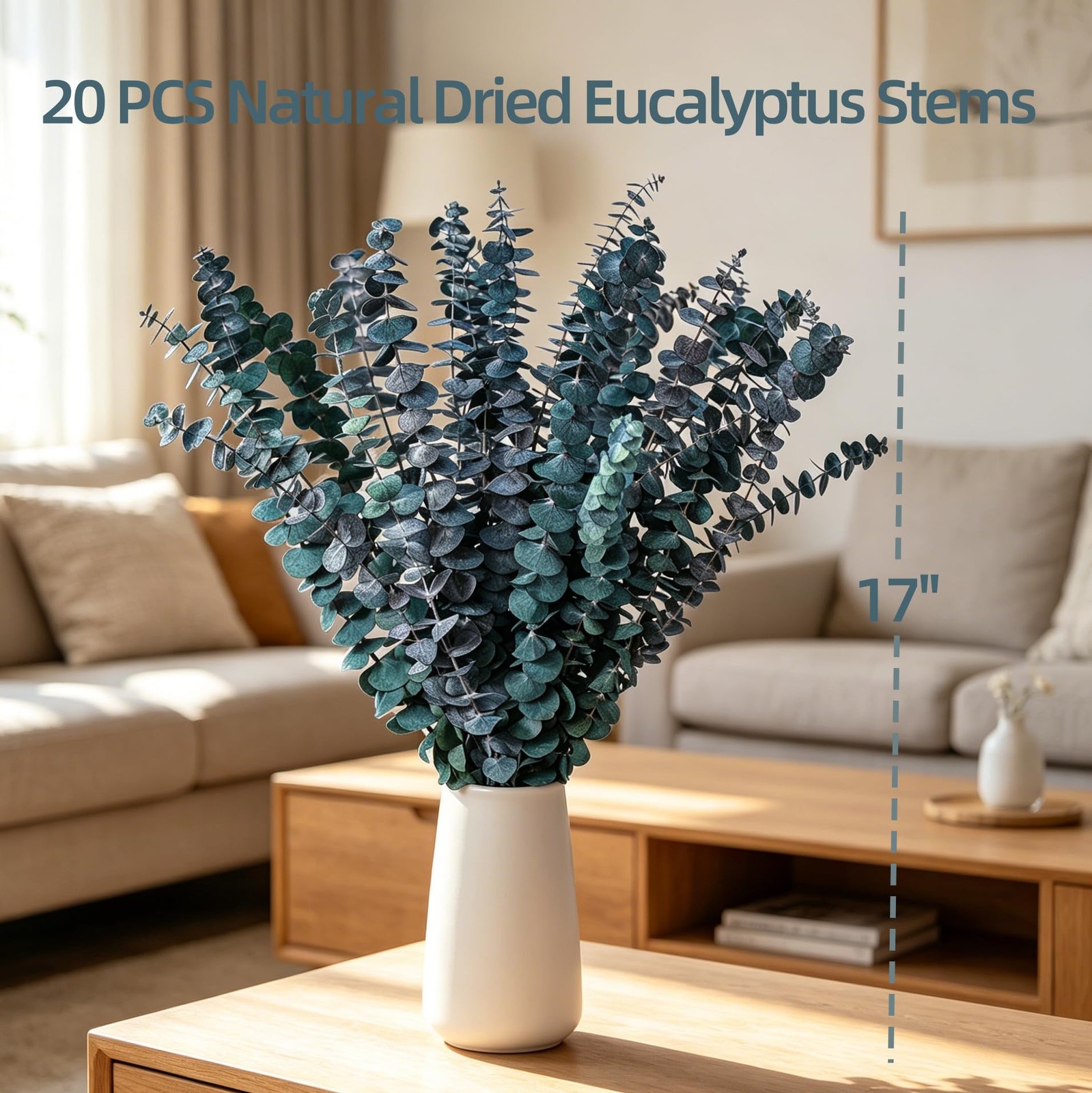 20 PCS Blue Preserved Eucalyptus Stems, 17″ Natural Dried Eucalyptus Branches…