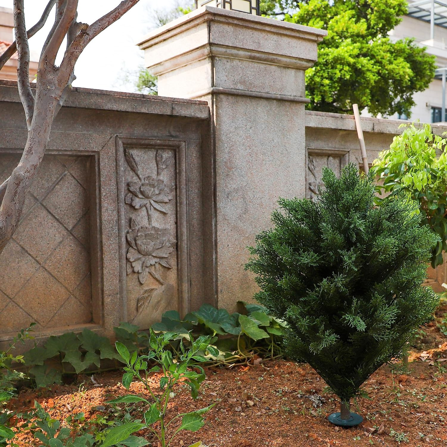 40″ UV Rated Cypress Topiary with Spike – Indoor/Outdoor Artificial Bush