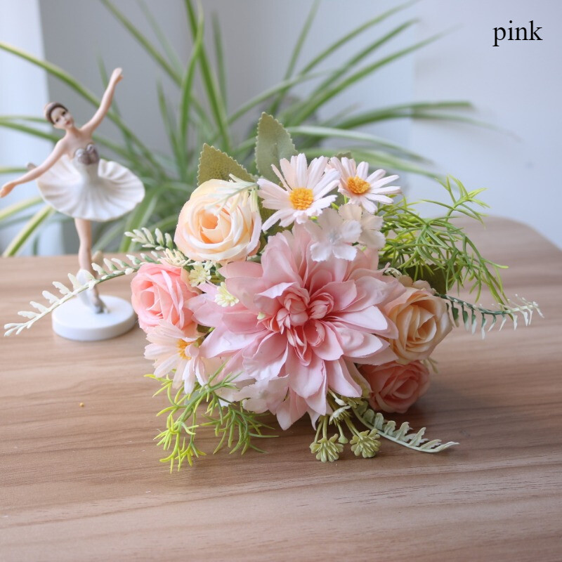 Dahlia Rose Chrysanthemum Simulation Bouquet Silk Flower Bride Wedding Props DIY
