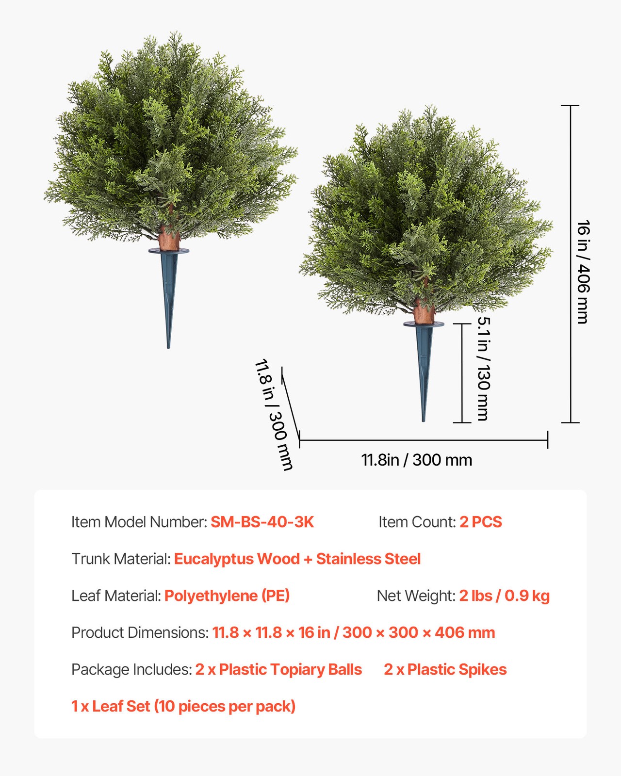 VEVOR Artificial Topiary Cypress Tree with Ground Spike 16 Inch Faux Shrub