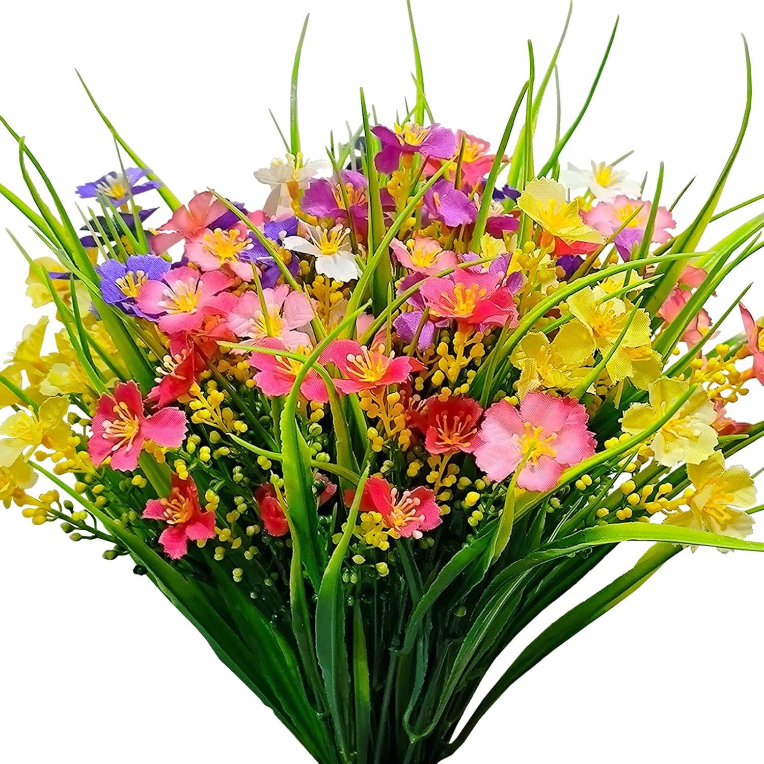12 Bundles Artificial Flowers for Outdoor: UV Resistant Faux Silk Wildflowers Da