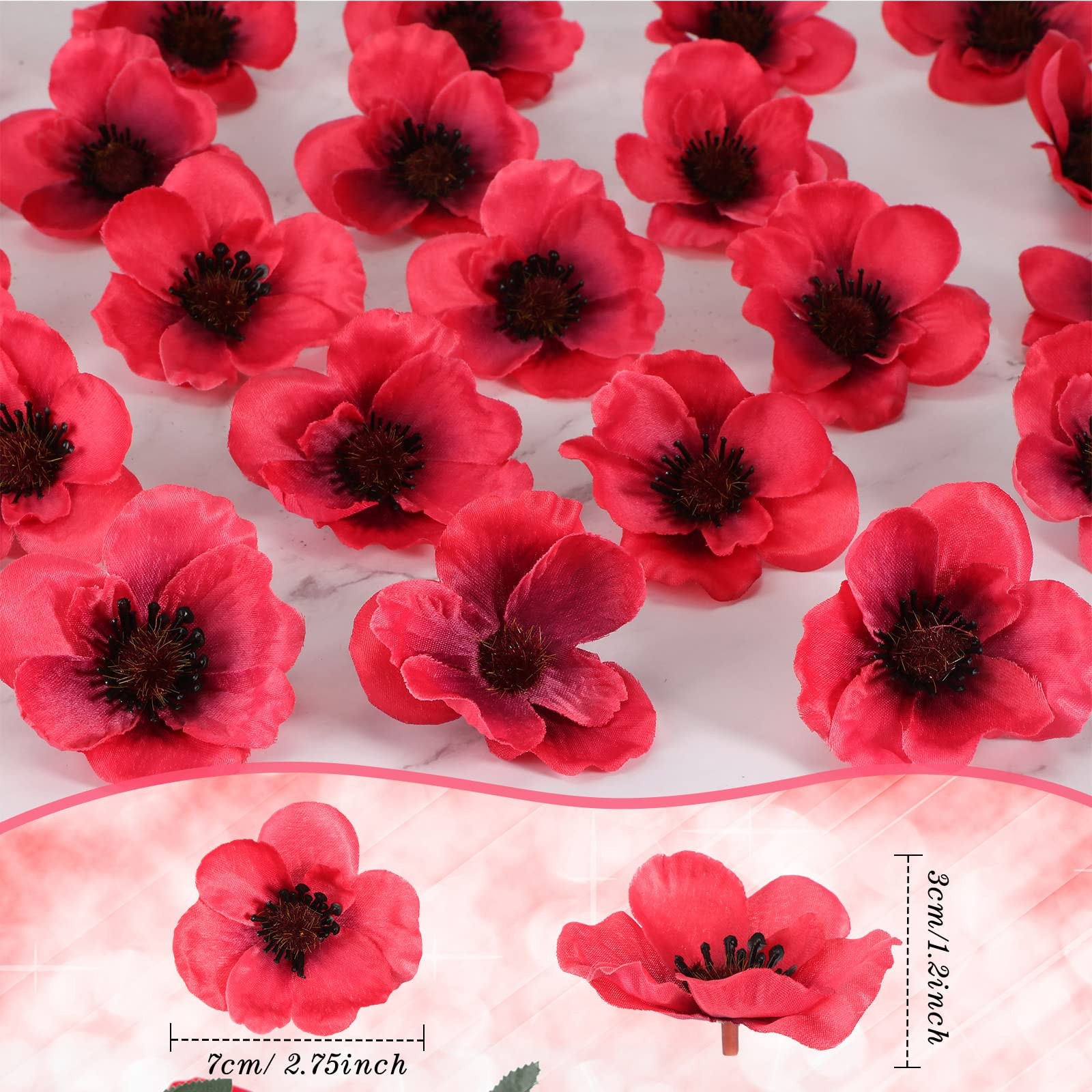 60 Pieces Artificial Poppies Flowers Red Poppy Artificial Silk Faux Stemless …