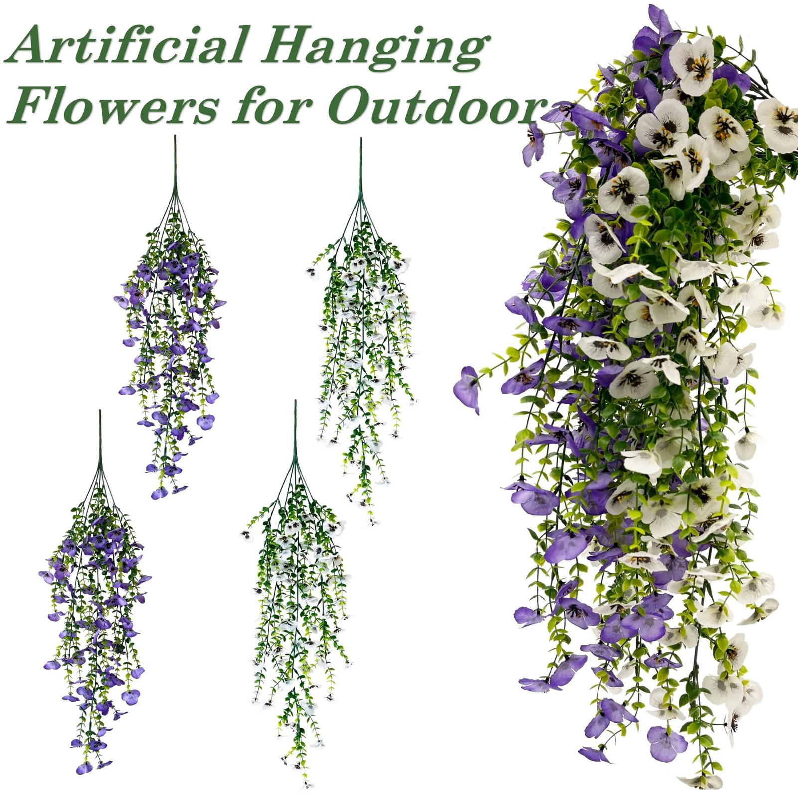 Artificial Fake Pansy Flower Plants with Greenery for Outdoor Outside Decorat…