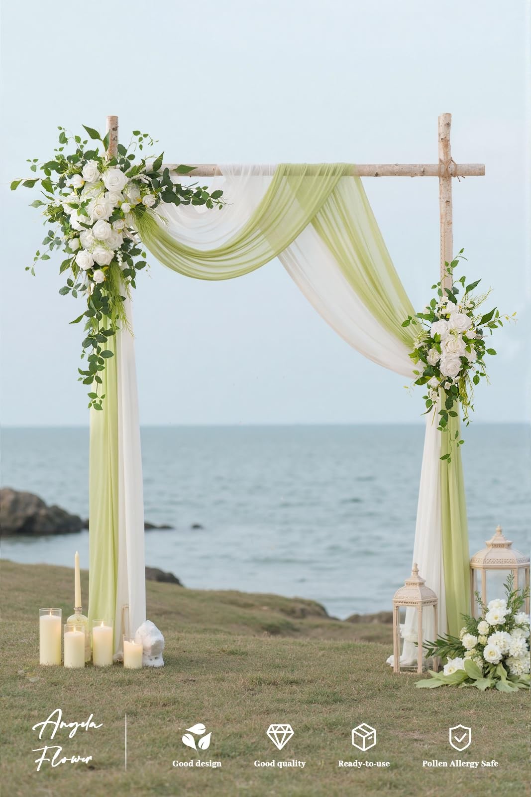 Deluxe Wedding Arch Flowers with Drapes Kit Pack of 4, 2pcs White Green Mint …