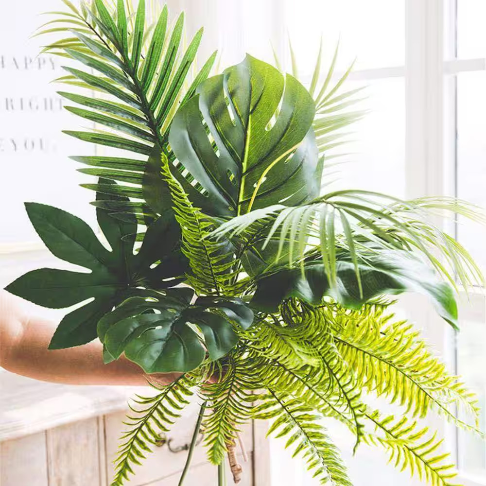 60 In. 6 Kinds Artificial Green Indoor/Outdoor Palm Monstera Leaves Tropical Pla