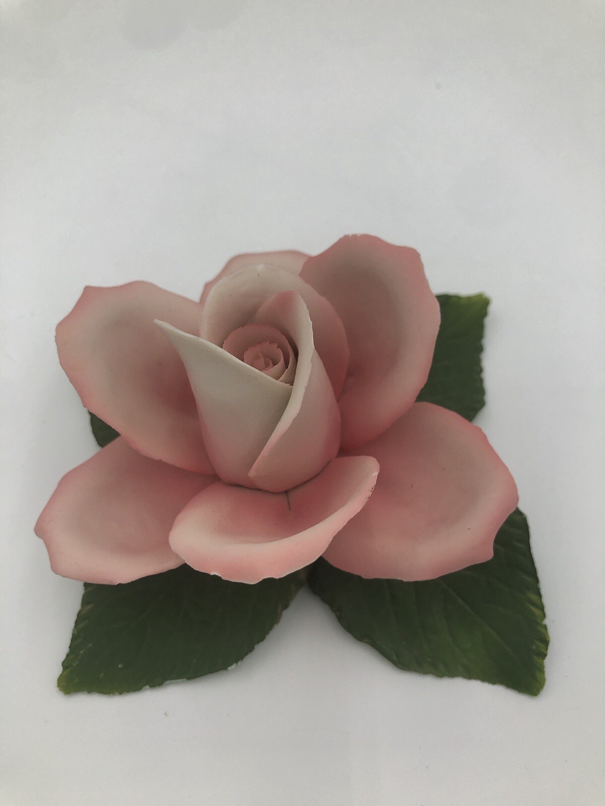 CAPODIMONTE PORCELAIN PINK ROSE BY NAPOLEON OF ITALY , 4” x 4” – B