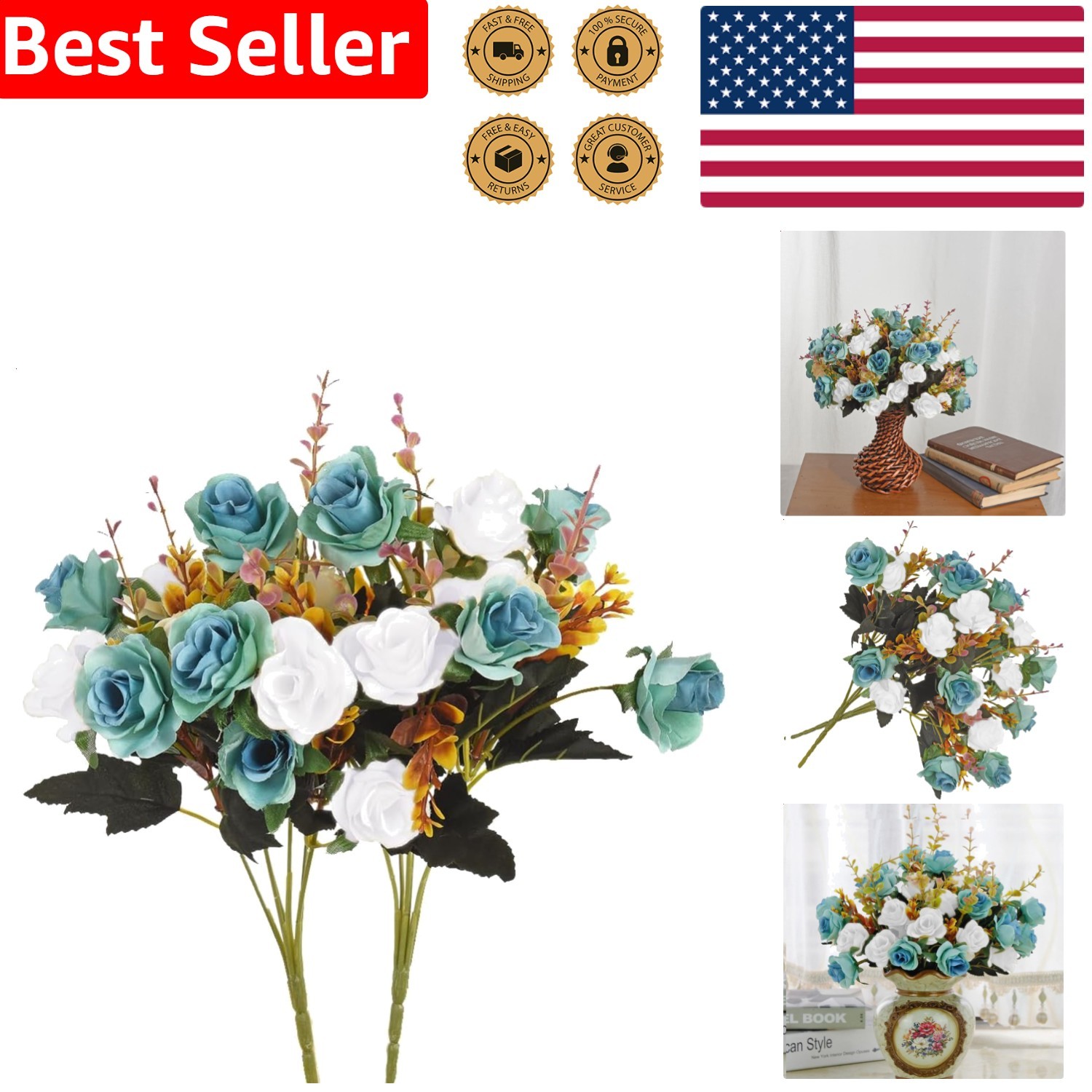 Artificial Flowers Rose 24 Count Peacock Green Wedding Table Centerpiece