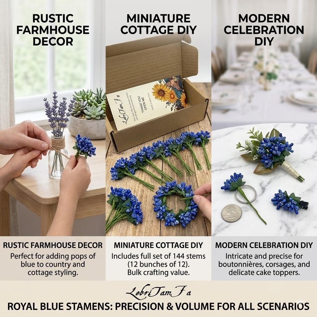 144PCS Mini Flower Stamens, Soft Stems & Tiny Berries Artificial DIY Craft Su…