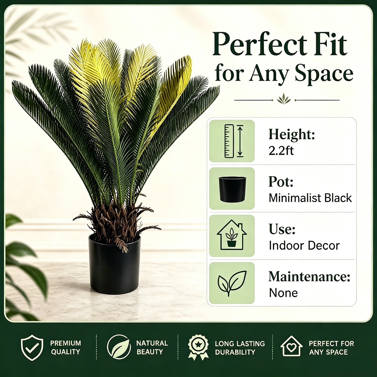 2 Pack 2.2ft Artificial Sago Palm Tree, Fake Cycad Plant for Home Garden Decor