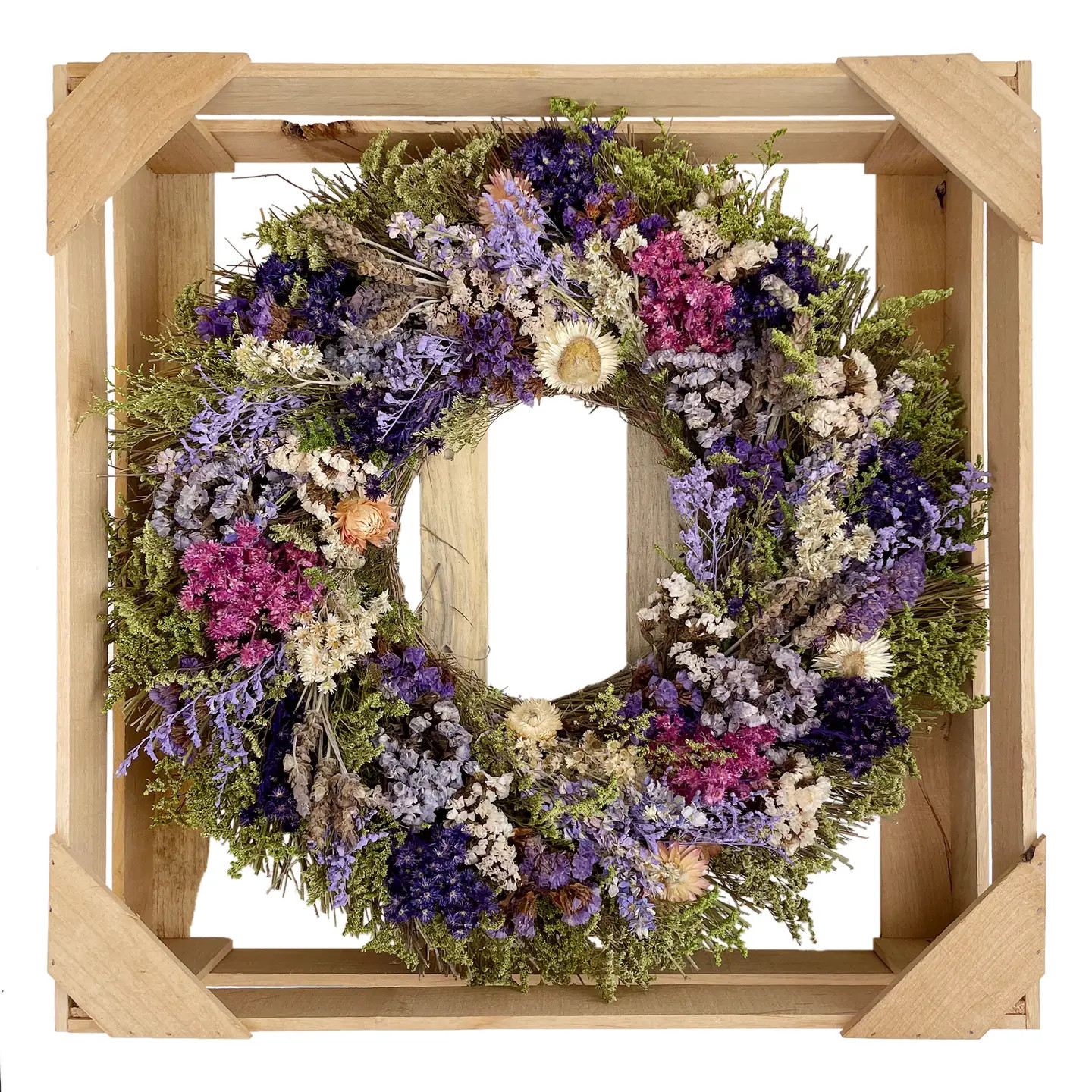 18″ Dried Floral Wreath Neutral Spring Summer Front Door Farmhouse Decor