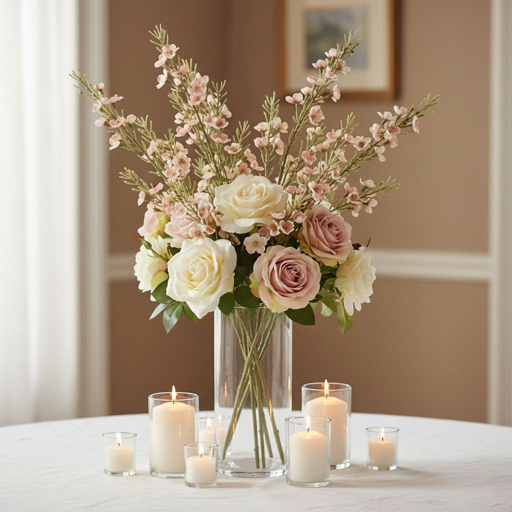 Blush Pink Dogwood Stems Two Tone Wax Flower Faux Floral Pink White Tips Wedding