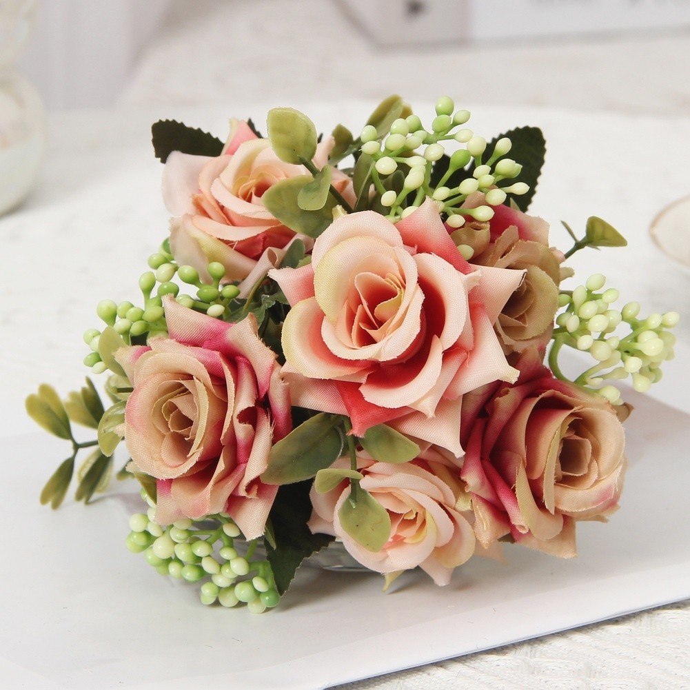 Home Decor Silk Rose Bouquet for Living Room Bedroom Table Centerpiece