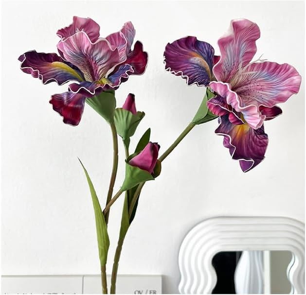 3pcs 18″Artificial Iris Flower PU Flower Heads,Real Touch Artificial Flowers