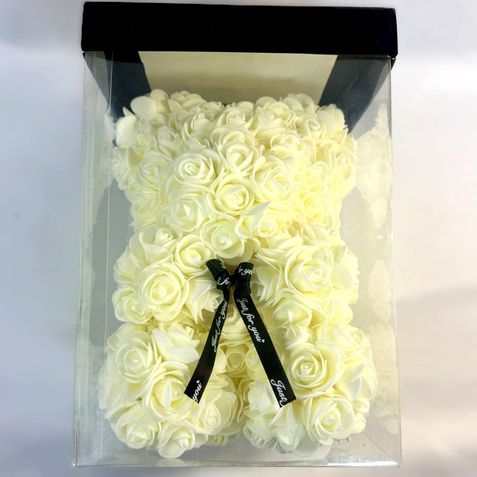 White Rose Bear Gift in Box Foam Flower Teddy Decoration New