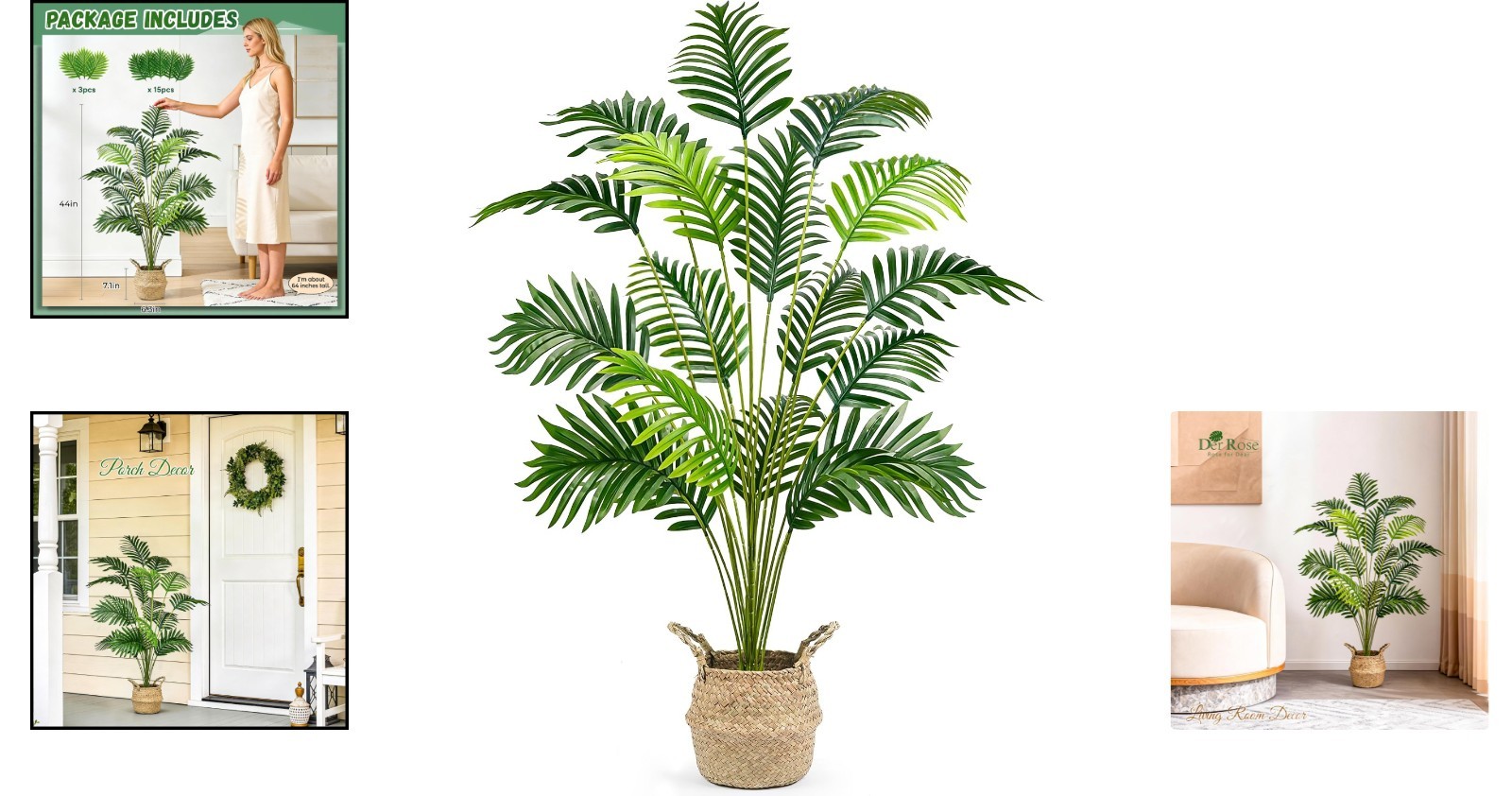 Boho 44” Artificial Palm Tree with Woven Basket for Effortless Elegance