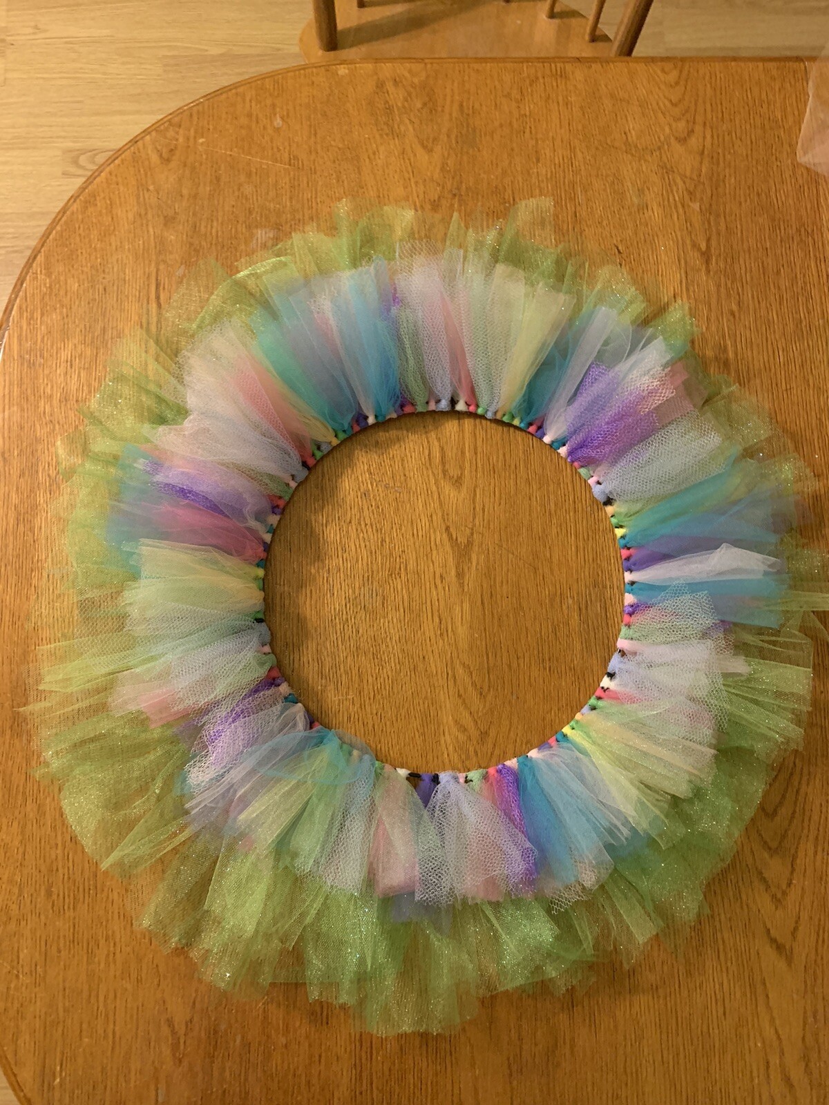 Spring/Easter Wreath Beautiful Homemade With Colorful Tulle Ballerina Touch New