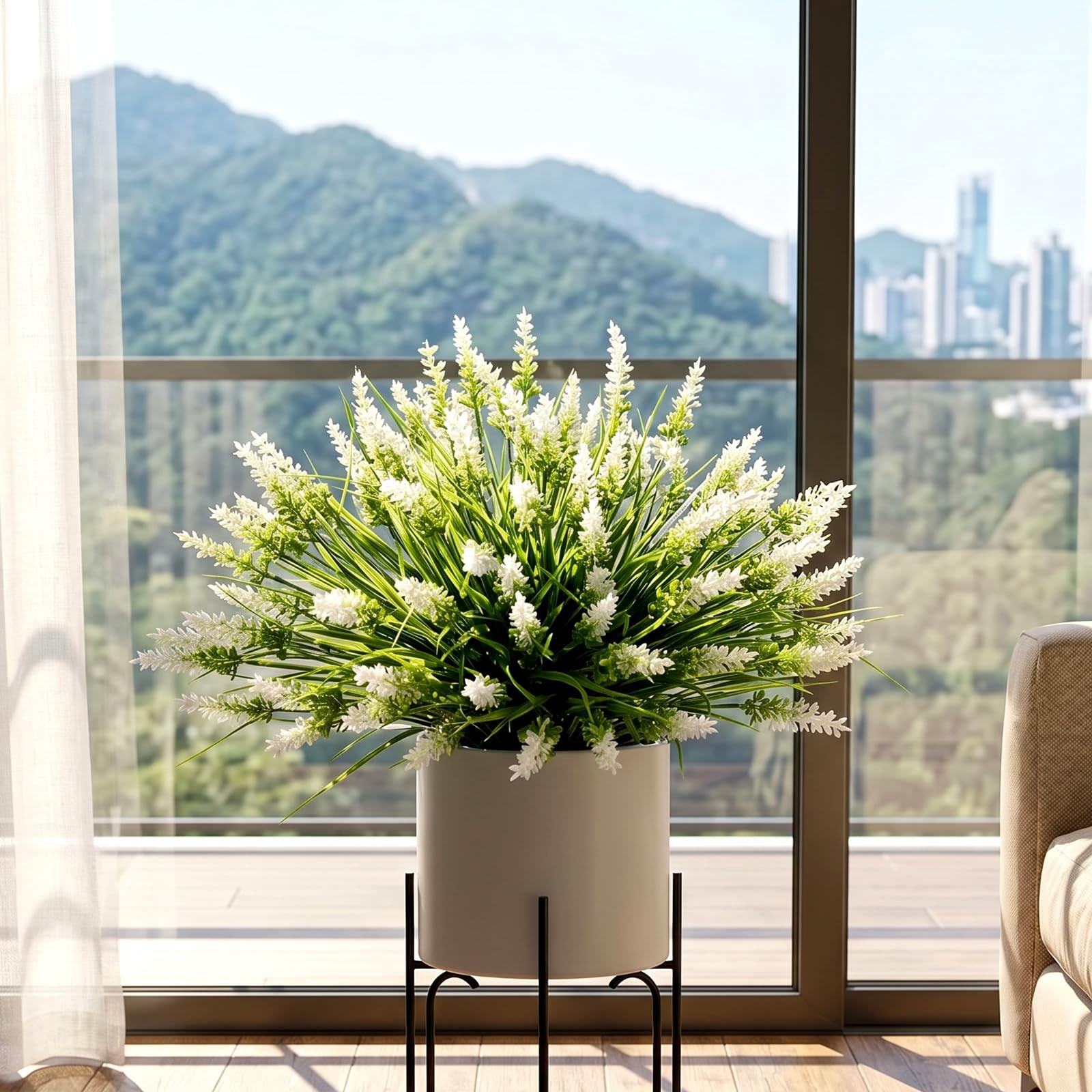 12Pcs Artificial Fake Flowers Monkey Grass for Outdoors, UV Resistant Realist…
