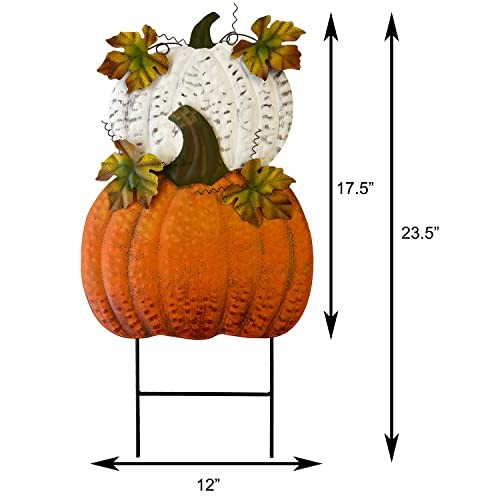 Set of 2 Rustic Metal Stacked Pumpkin Garden Stake Indoor Outdoor Welcome