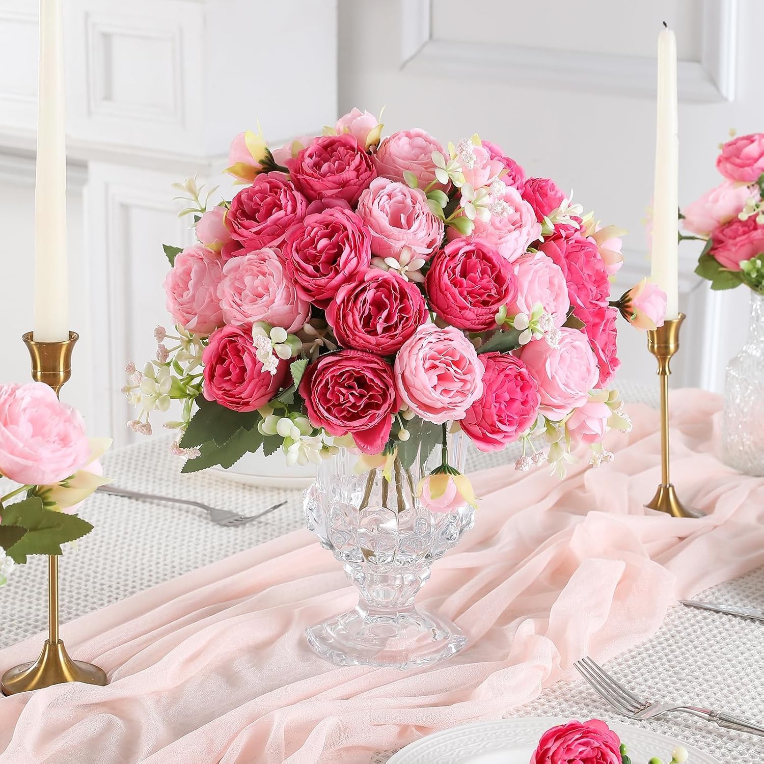 2 Packs Peonies Artificial Flowers Mixed Pink Silk Vintage Faux Floral for Vase