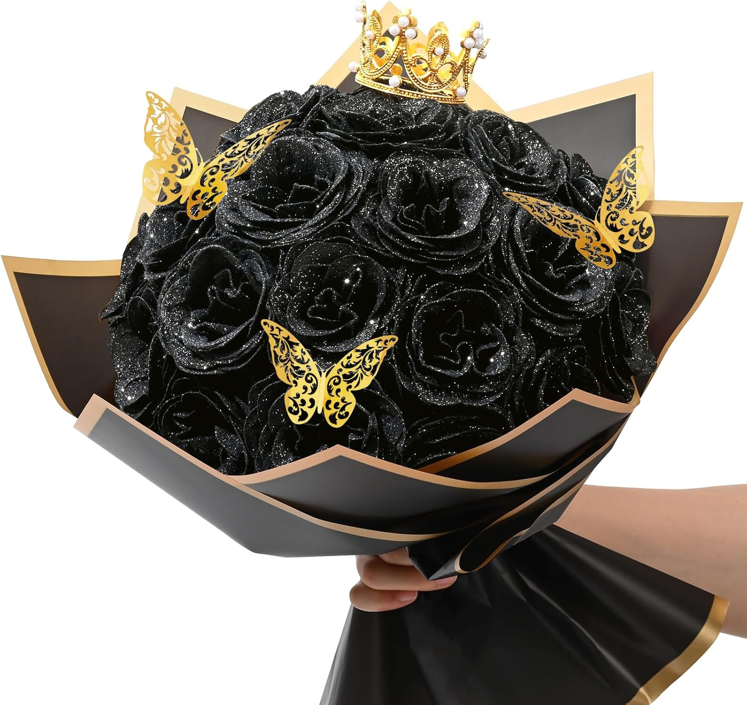 Black Glitter Roses Bouquet, DIY Flowers Bouquet, Birthday Gifts for Women Mom G